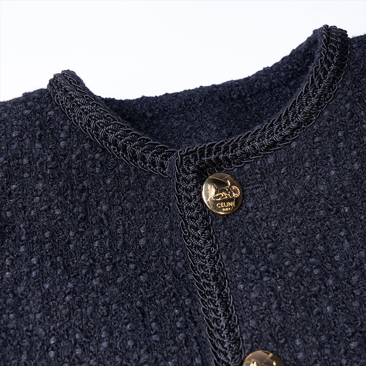 Details for (W) CELINE Chaqueta Negra Tweed Clásica Abotonada de Cuello Redondo. 2V00C333J-38NO