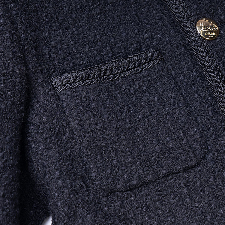 Sizing (W) CELINE Chaqueta Negra Tweed Clásica Abotonada de Cuello Redondo. 2V00C333J-38NO