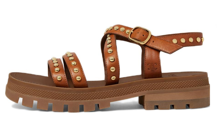 (Women) CELINE Clea Studded Block Heel Sandal 'Tan' 343453023C.04LU