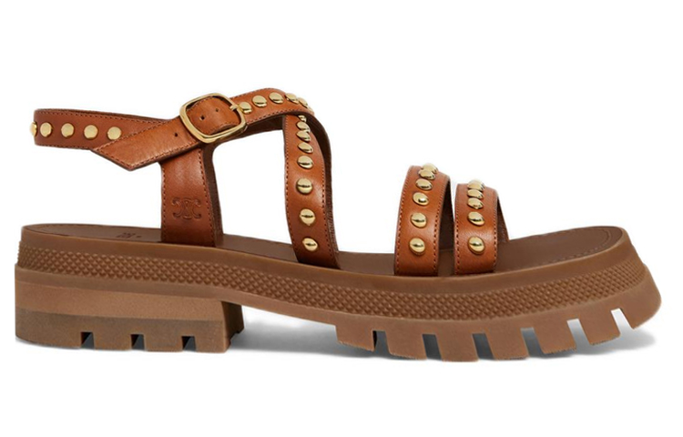 (W) CELINE Clea Studded Block Heel Sandal 'Tan' 圖 2