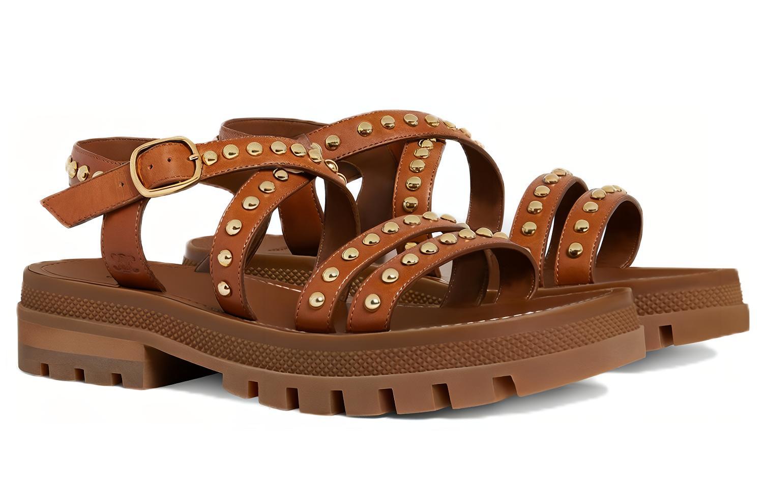 (W) CELINE Clea Studded Block Heel Sandal 'Tan' 圖 3