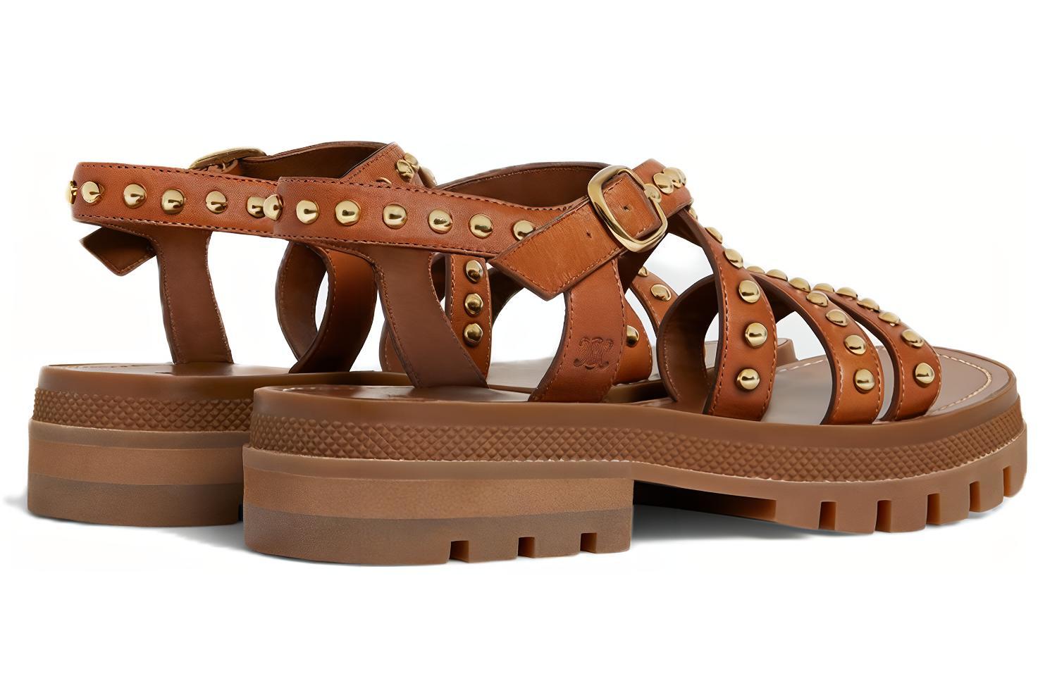 (W) CELINE Clea Studded Block Heel Sandal 'Tan' 圖 4