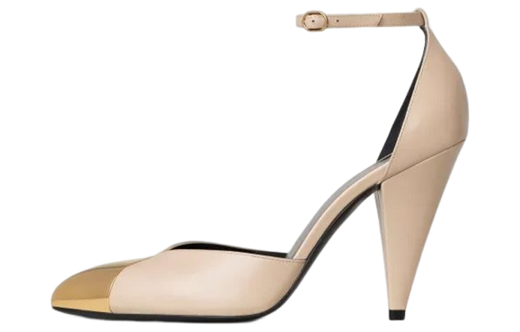 (Women) CELINE Cone Heel Peeptoe Pumps 'Beige Buckle' 332553010C.03ND