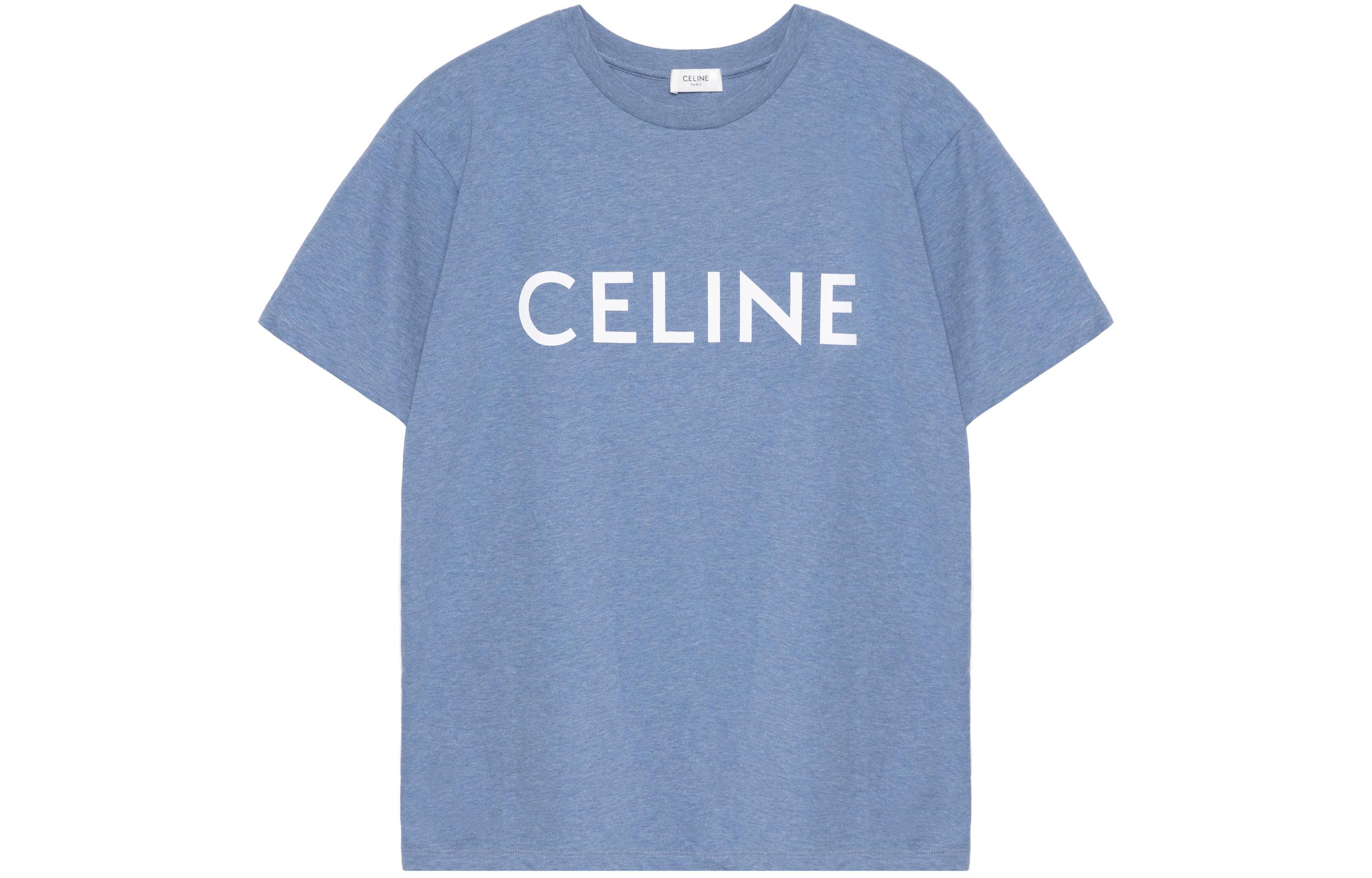 Order (W) CELINE Kaos Oversized Wanita Biru Lengan Jatuh Katun Jersey SS22 2X764671Q-07BW
