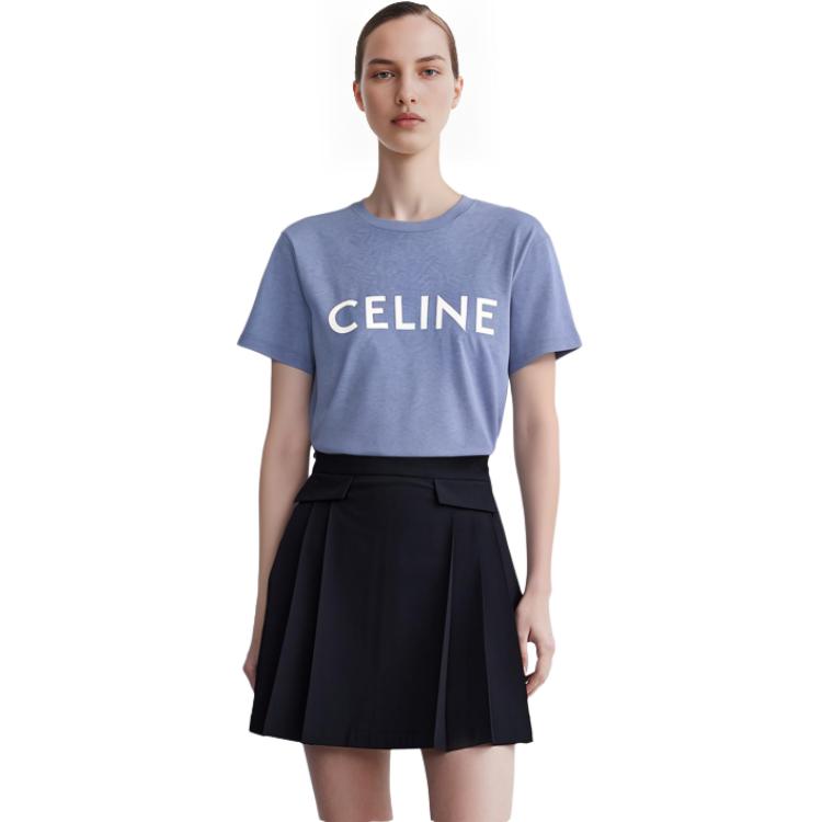 Purchase (W) CELINE Kaos Oversized Wanita Biru Lengan Jatuh Katun Jersey SS22 2X764671Q-07BW