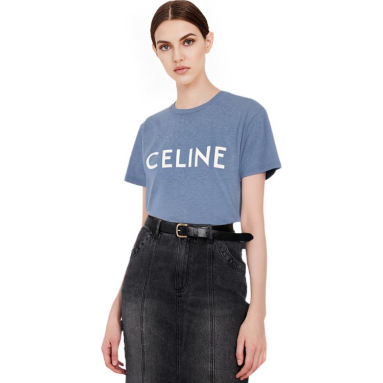 Details for (W) CELINE Kaos Oversized Wanita Biru Lengan Jatuh Katun Jersey SS22 2X764671Q-07BW