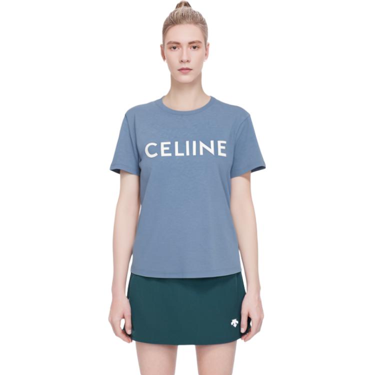 Sizing (W) CELINE Kaos Oversized Wanita Biru Lengan Jatuh Katun Jersey SS22 2X764671Q-07BW