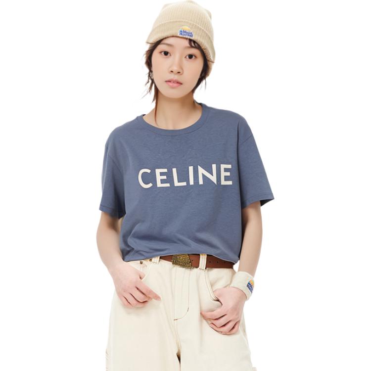 Cheap (W) CELINE Kaos Oversized Wanita Biru Lengan Jatuh Katun Jersey SS22 2X764671Q-07BW