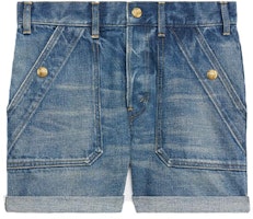 (Women) CELINE Denim Shorts with Logo Button and Pocket in Blue. 2N487945F-07UW (Women) CELINE Denim Shorts with Logo Button and Pocket in Blue. 2N487945F-07UW