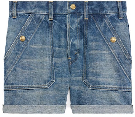 (Women) CELINE Denim Shorts with Logo Button and Pocket in Blue. 2N487945F-07UW Buy (Women) CELINE Denim Shorts with Logo Button and Pocket in Blue. 2N487945F-07UW