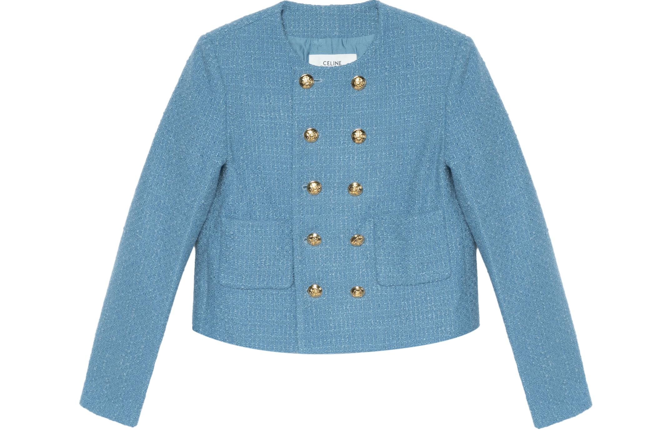 (Women) CELINE Double-Breasted Tweed Jacket Light Blue 2V83C739P-05BD 圖 2
