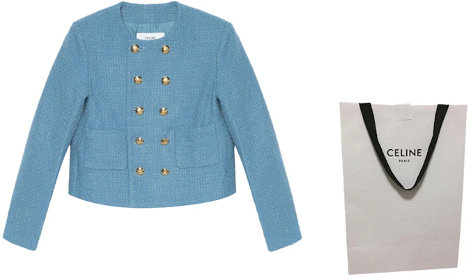 (W) CELINE Jaket Tweed Berkancing Dua Biru Muda 2V83C739P-05BD Shop (W) CELINE Jaket Tweed Berkancing Dua Biru Muda 2V83C739P-05BD