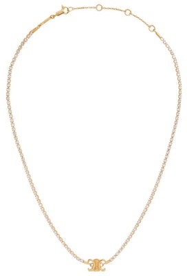 (W) CELINE Loket Logo Ukiran Kalung Emas Kuningan Kristal Klasik. 460TR6BRS35OR Lookbook (W) CELINE Loket Logo Ukiran Kalung Emas Kuningan Kristal Klasik. 460TR6BRS35OR