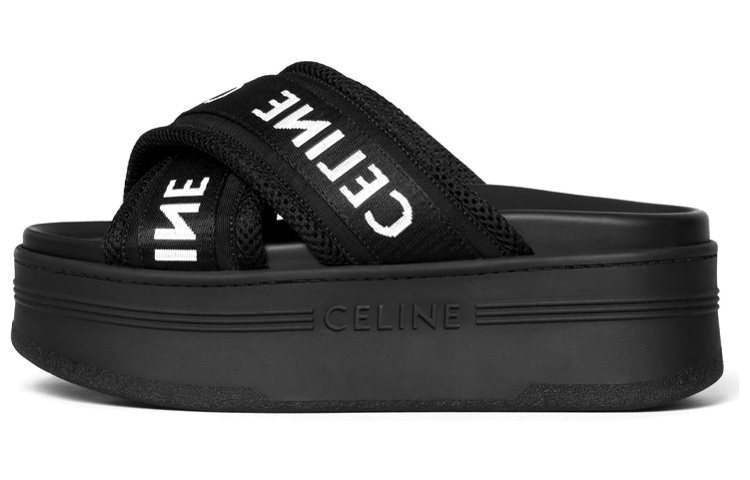 (Women) CELINE Fabric Jacquard Platform 'Fashion Slide Black' 354412276C.38AB