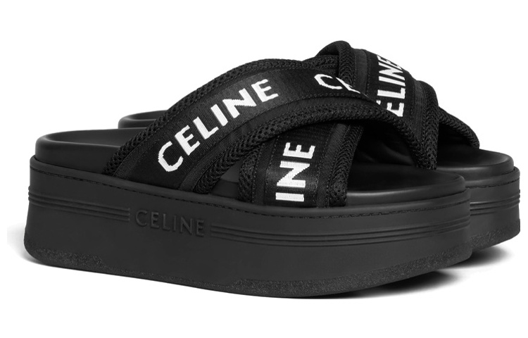 Lookbook (W) CELINE Fabrik Jacquard Platform 'Fashion Slide Hitam' 354412276C.38AB