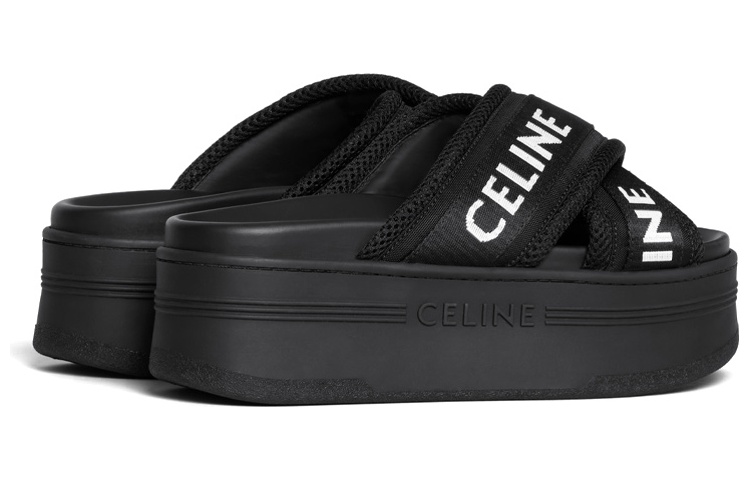 Shop (W) CELINE Fabrik Jacquard Platform 'Fashion Slide Hitam' 354412276C.38AB