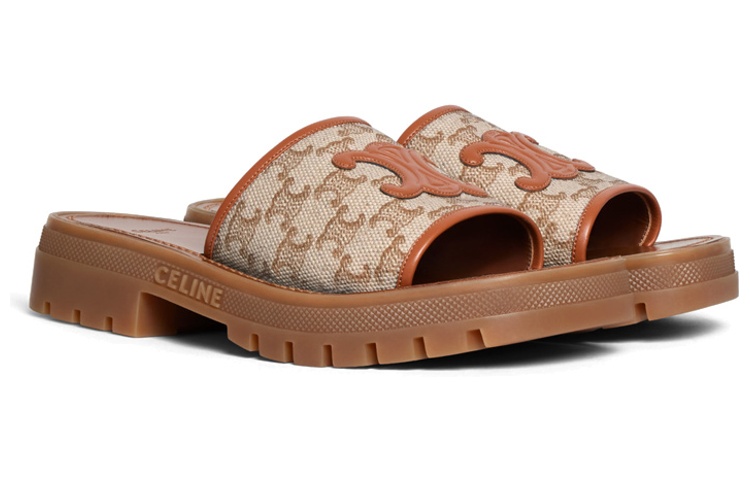 Lookbook CELINE賽琳 織物 標誌印花 時尚涼拖 女款 棕色