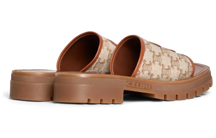 Shop CELINE賽琳 織物 標誌印花 時尚涼拖 女款 棕色