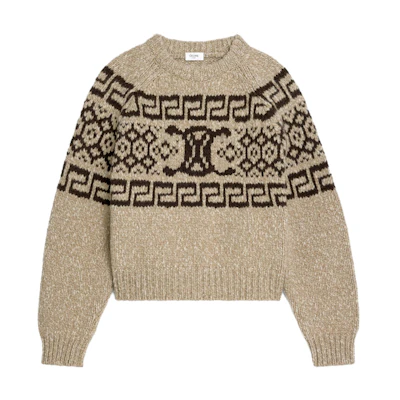 (Women) CELINE Fair Isle Knit Loose Fit Crewneck Sweater Women’s - Gray Brown 2ADW6824V-18TP