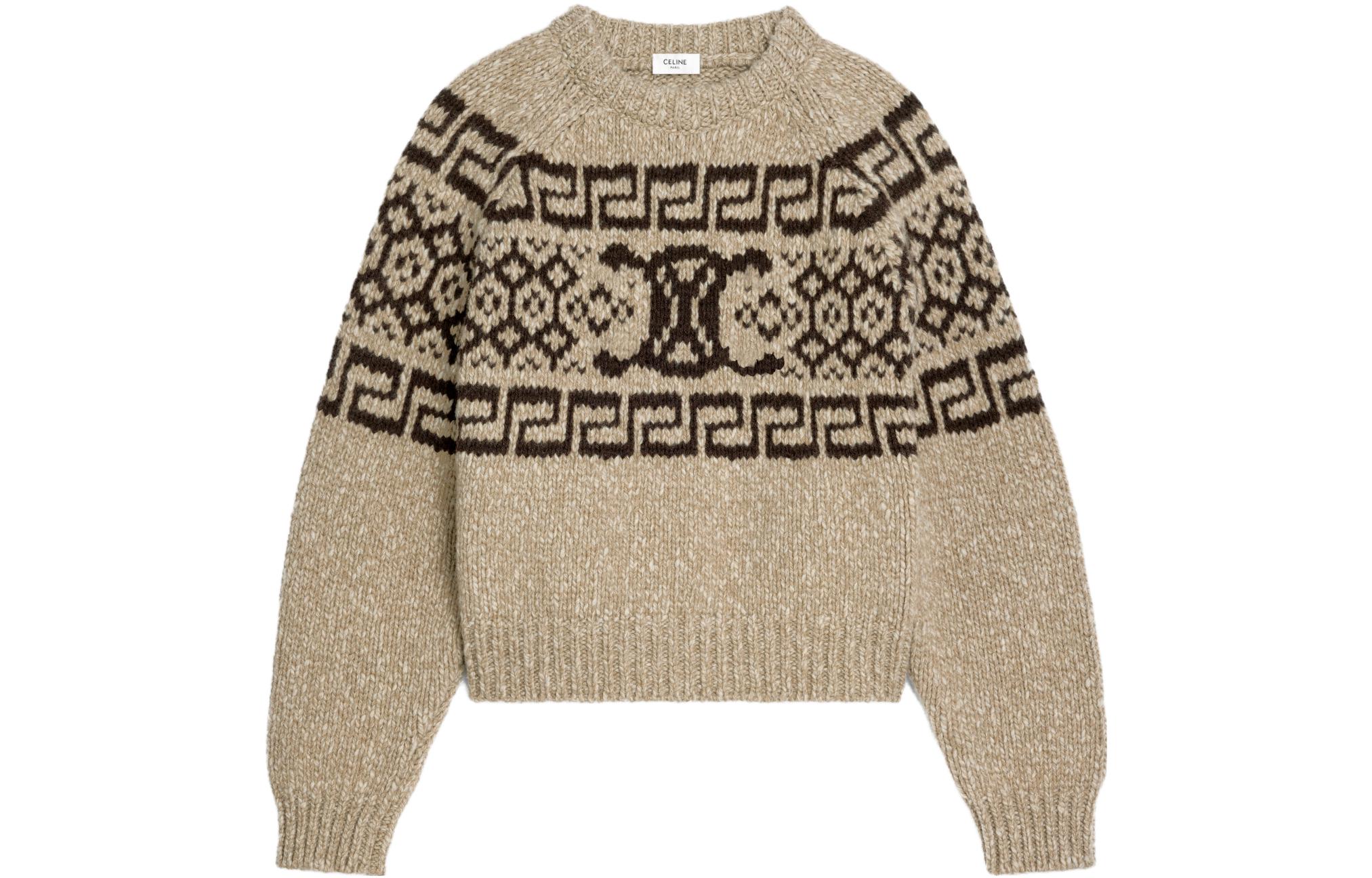 Order (W) 셀린 페어 아일 니트 루즈핏 크루넥 스웨터 여성용 - 그레이 브라운 2ADW6824V-18TP