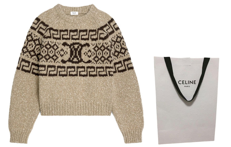 Shop (W) 셀린 페어 아일 니트 루즈핏 크루넥 스웨터 여성용 - 그레이 브라운 2ADW6824V-18TP