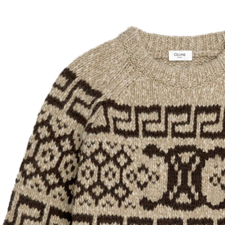 Sizing (W) 셀린 페어 아일 니트 루즈핏 크루넥 스웨터 여성용 - 그레이 브라운 2ADW6824V-18TP