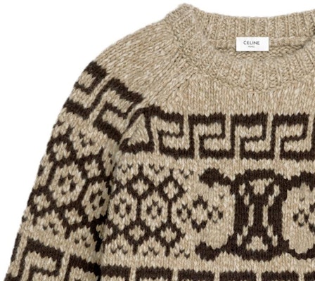 (W) 셀린 페어 아일 니트 루즈핏 크루넥 스웨터 여성용 - 그레이 브라운 2ADW6824V-18TP Sizing (W) 셀린 페어 아일 니트 루즈핏 크루넥 스웨터 여성용 - 그레이 브라운 2ADW6824V-18TP