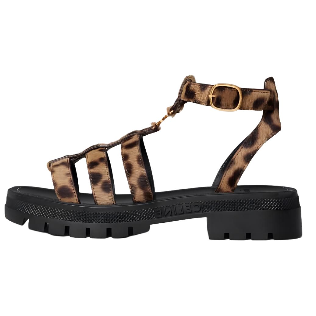 (Women) CELINE Flat Buckle Velvet Roman Sandals 'Leopard' 352463926C.38WB