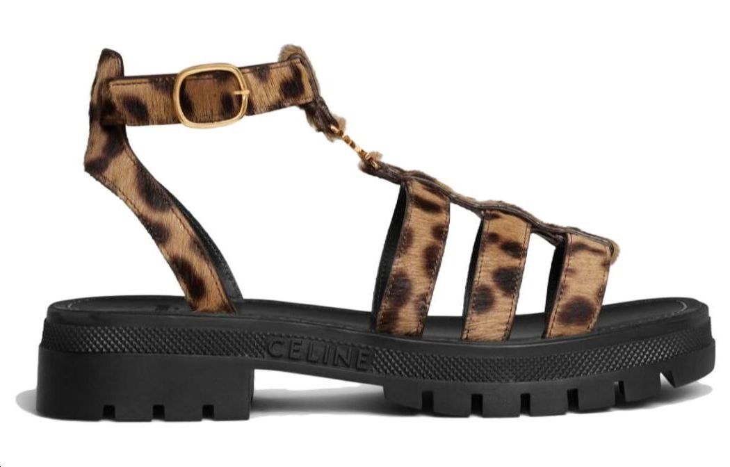 Order (W) CELINE Sandal Beludru Datar Gesper Roman 'Leopard' 352463926C.38WB