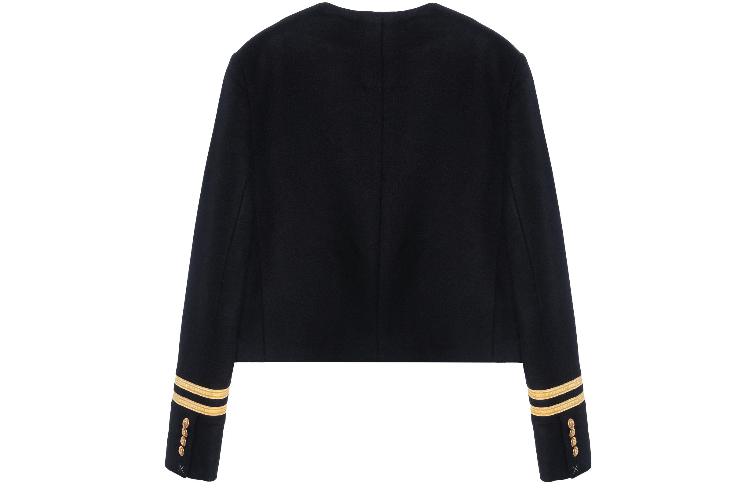 Lookbook (Women) CELINE FW21 Black Double-Sided Cashmere Spencer Jacket with Gold Button. 2V75F6700-38NO