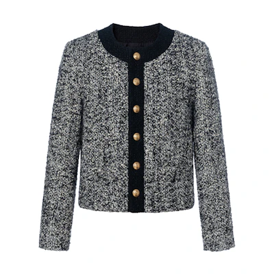 (Women) CELINE FW21 Black Tweed Trim Button-Up Jacket. 2V19F850O-38CE