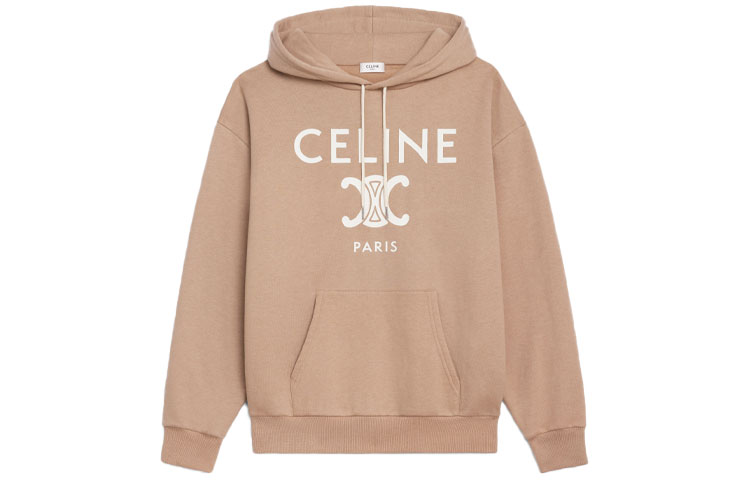 (Women) Celine FW21 Brown Logo Print Cotton Pullover Hoodie 2Y528450I-03FW