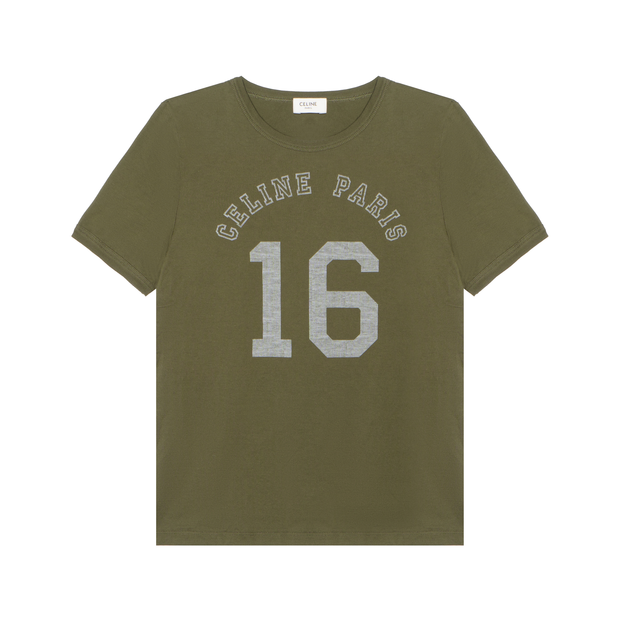(Women) CELINE FW21 Cotton Knit Logo T-Shirt Dark Khaki. 2X813501F-02DO