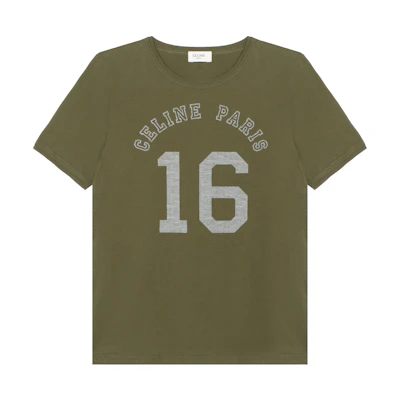 (Women) CELINE FW21 Cotton Knit Logo T-Shirt Dark Khaki. 2X813501F-02DO
