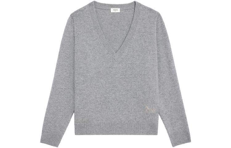Order (W) 셀린 FW21 그레이 브이넥 울 스웨터 클래식 캐리지 자수. 2A11K152I-09GR