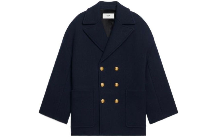 (Women) CELINE FW21 Navy Blue Loose Wool Felt Overcoat Jacket 2M780814E-07MR