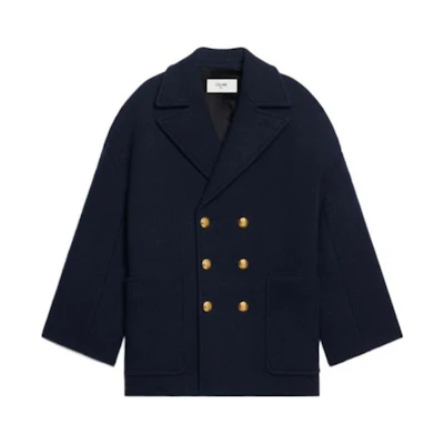 (Women) CELINE FW21 Navy Blue Loose Wool Felt Overcoat Jacket 2M780814E-07MR