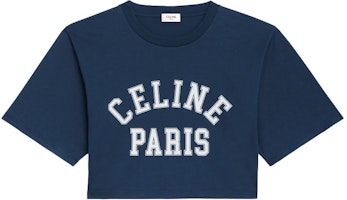 (Women) CELINE FW21 Navy Blue Printed Cotton Short Sleeve Crop T-Shirt. 2X869501F-07WB (Women) CELINE FW21 Navy Blue Printed Cotton Short Sleeve Crop T-Shirt. 2X869501F-07WB