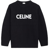 (Women) CELINE FW21 Oversized Logo Embroidered Wool Sweater - Black. 2A19R423P-38NO (Women) CELINE FW21 Oversized Logo Embroidered Wool Sweater - Black. 2A19R423P-38NO