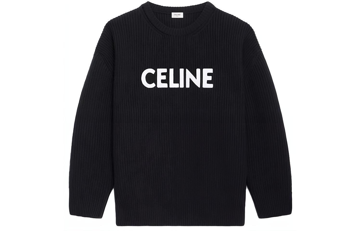 Order (W) CELINE FW21 オーバーサイズ ロゴ刺繍 ウールセーター - ブラック 2A19R423P-38NO