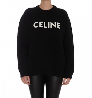 (W) CELINE FW21 オーバーサイズ ロゴ刺繍 ウールセーター - ブラック 2A19R423P-38NO Shop (W) CELINE FW21 オーバーサイズ ロゴ刺繍 ウールセーター - ブラック 2A19R423P-38NO