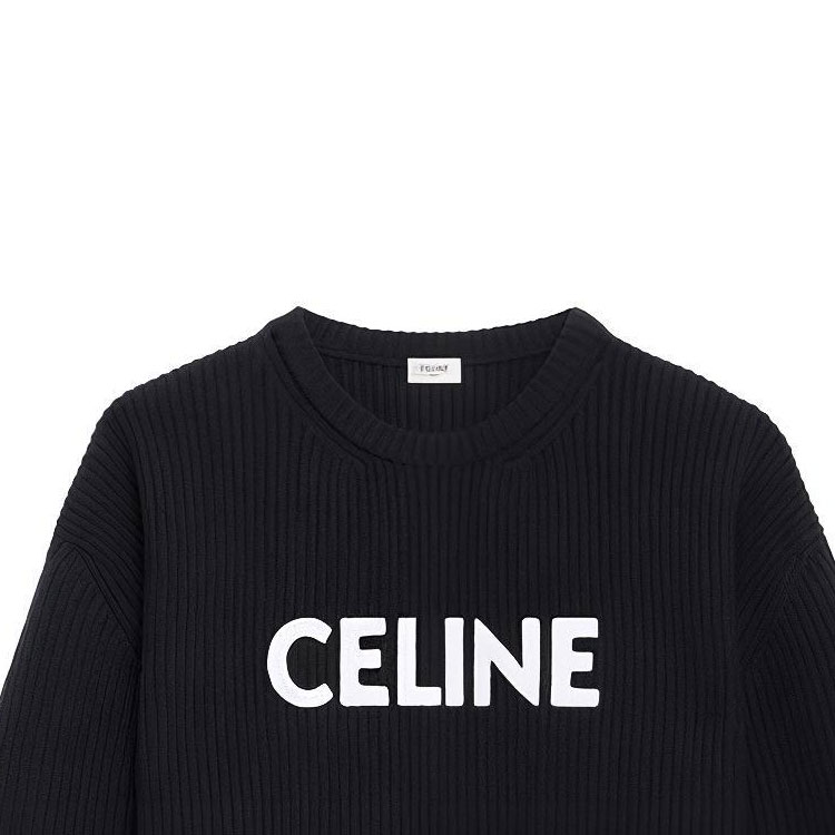 Sizing (W) CELINE FW21 オーバーサイズ ロゴ刺繍 ウールセーター - ブラック 2A19R423P-38NO
