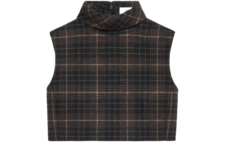 (Women) CELINE FW21 Plaid Flannel Cropped Vest Brown 2B543344P-38MD
