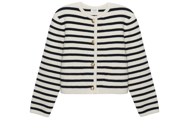 Order (W) CELINE FW21 Jaket Wol Garis Kancing Beige. 2A98S570P-01OB