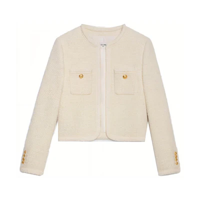 (Women) CELINE FW21 Terry Knit Double Patch Jacket Ivory White. 2V19G764L-97IV