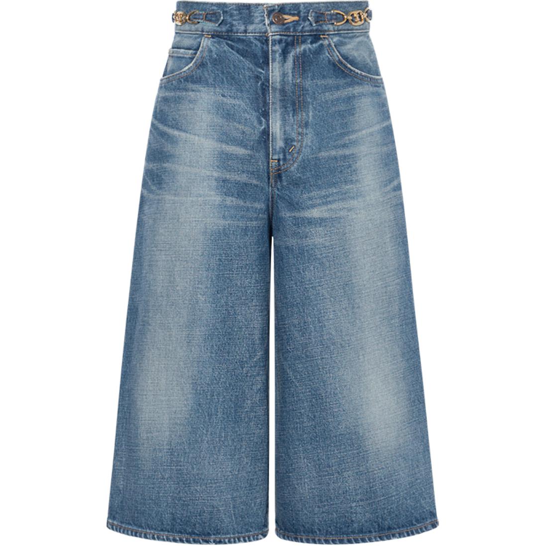 (Women) CELINE FW21 Triomphe Logo Jeans Washed Blue Denim Pants. 2N287930F-07UW