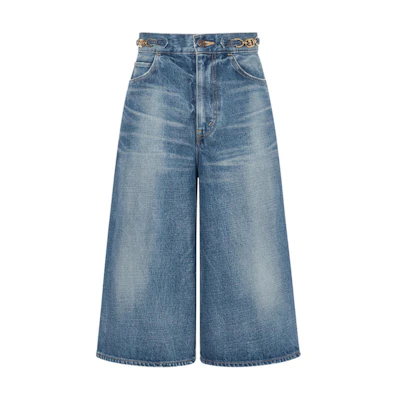 (Women) CELINE FW21 Triomphe Logo Jeans Washed Blue Denim Pants. 2N287930F-07UW