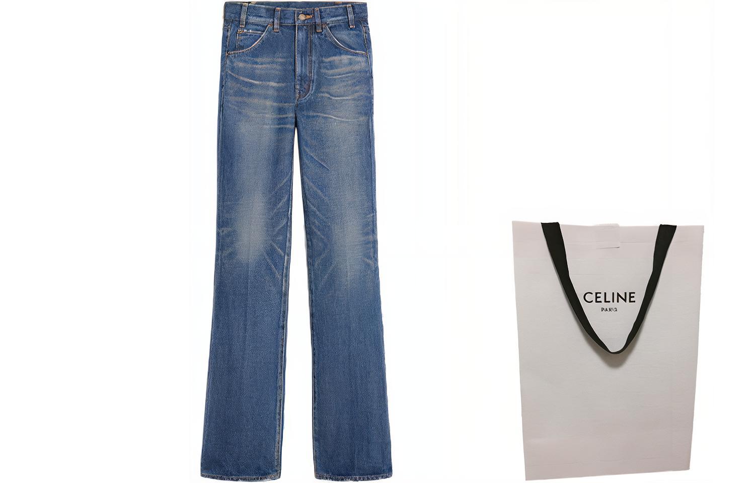 Shop (Women) CELINE FW21 Washed Denim Flared Jeans Women’s Dark Blue 2N269365M-07DU