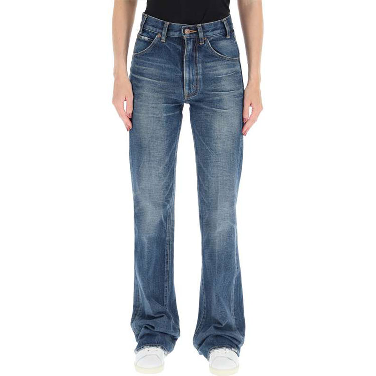 Purchase (Women) CELINE FW21 Washed Denim Flared Jeans Women’s Dark Blue 2N269365M-07DU