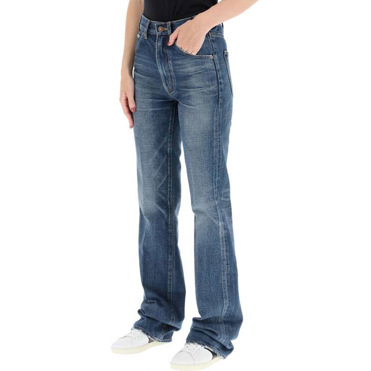 Sizing (Women) CELINE FW21 Washed Denim Flared Jeans Women’s Dark Blue 2N269365M-07DU